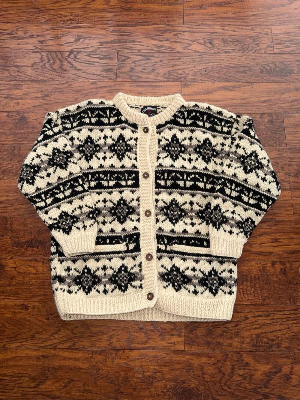 Lost Horizons Nordic Fair Isle Wool Cardigan Sweater Size L